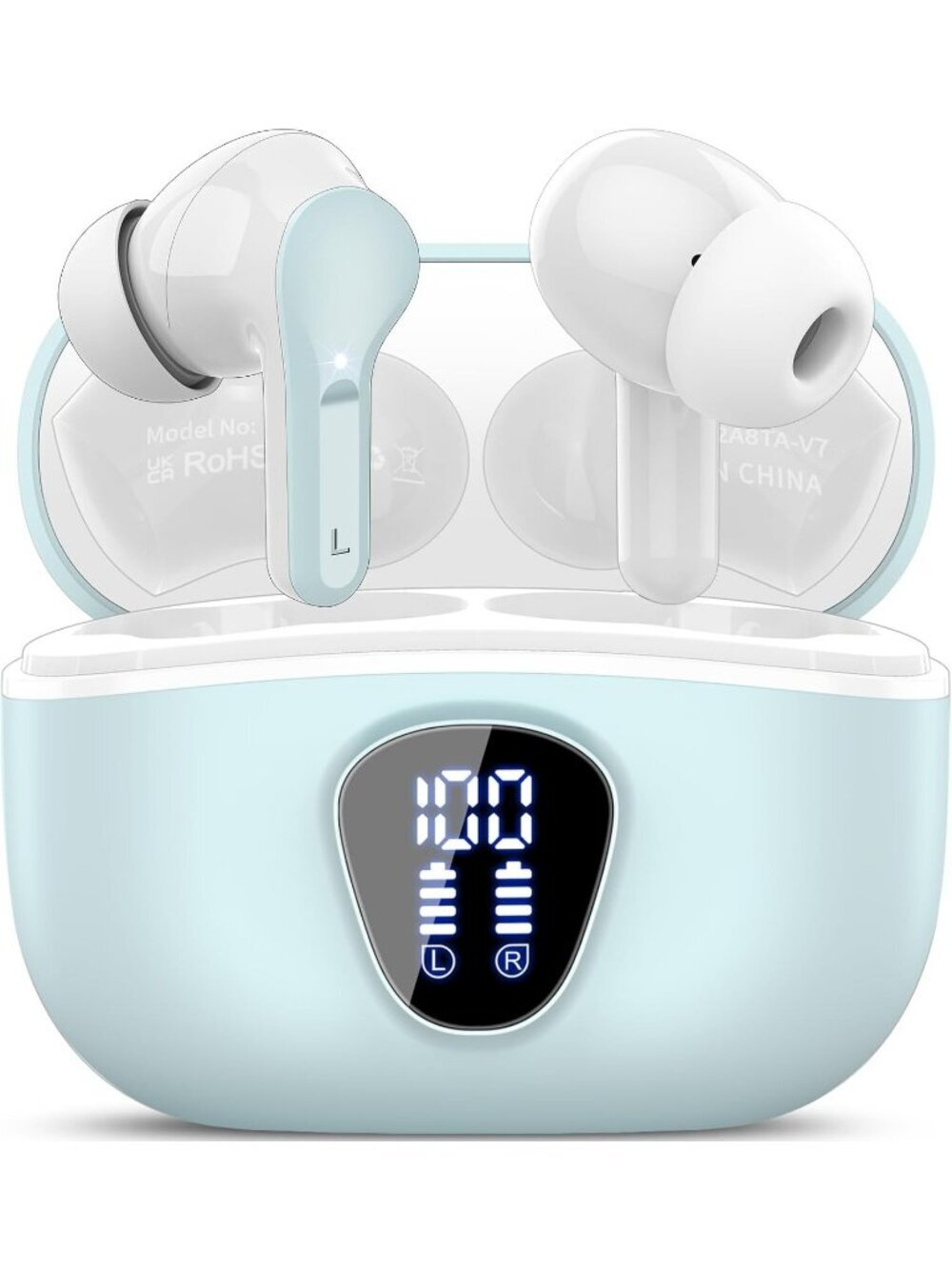Wireless Azure Bluetooth 5.4 Earbuds HiFi Stereo ENC Noise Cancelling Mic 48H